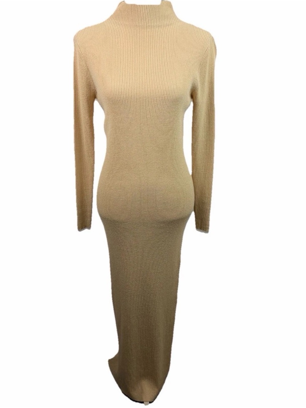 Double D Ranch | Cream Long Sleeve Ribbed Knit Maxi Dress